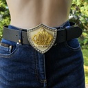 GUINEVERE, silberne 4cm Wappen-Schließe, weiß Emaille, Krone,Strass, Mittelalter, Larp, Cosplay