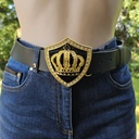 ARTUS, goldene 4cm Wappen-Schließe, schwarz Emaille, Krone,Strass, Mittelalter, Larp, Cosplay