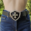 PARZIVAL, silberne 4cm Wappen-Schließe,schwarz Emaille,Strass, Mittelalter, Larp, Cosplay