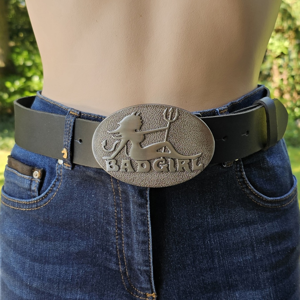 BAD GIRL, Trucker-Schließe, Schnalle, altsilberfarben, 4cm