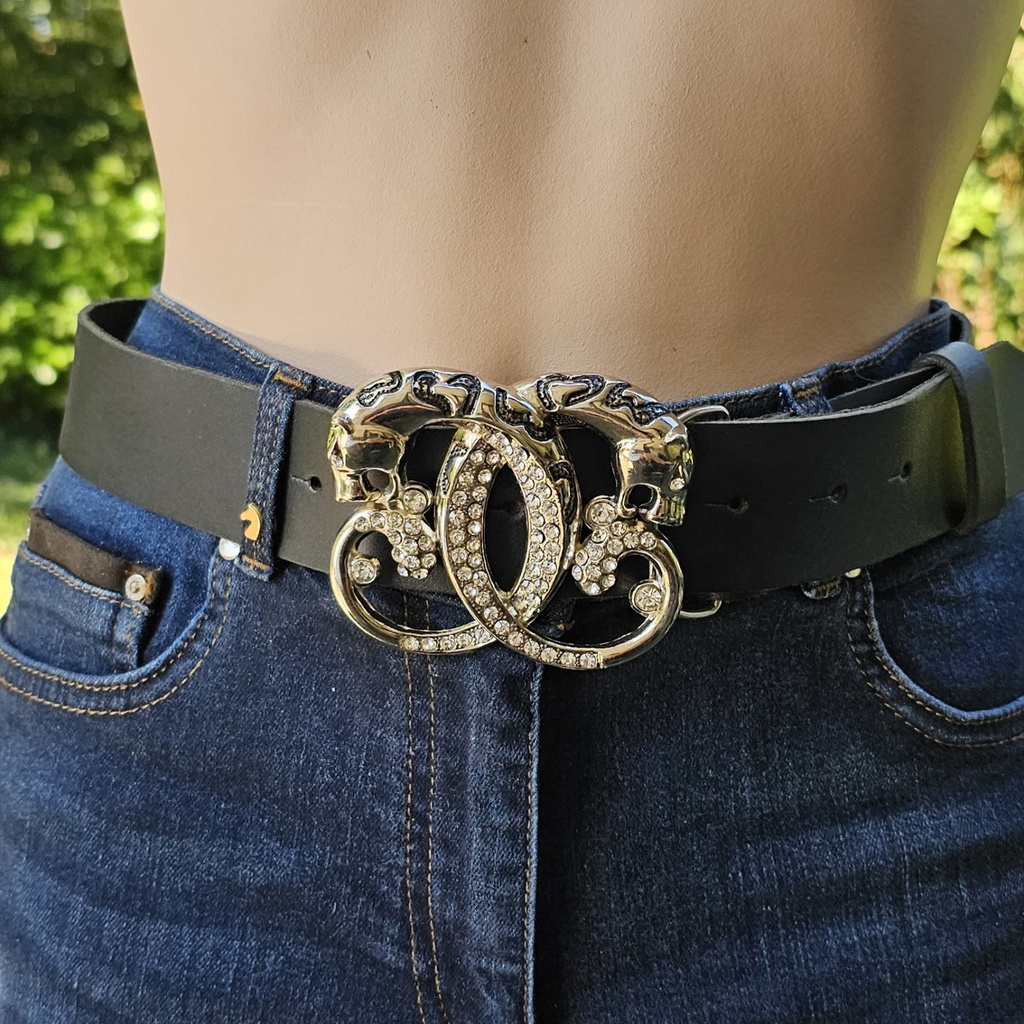 STRASS-LEOPARDEN, silberne 4cm Schließe, Strass, Schnalle, Mittelalter, Larp, Cosplay