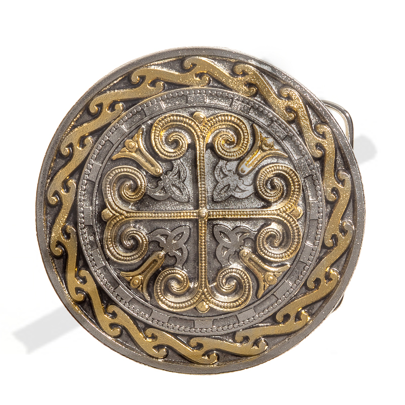 Zinnschließe Lilien und Kreuzmotiv, 4cm, Schnalle