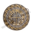 Zinnschließe Lilien und Kreuzmotiv, 4cm, Schnalle