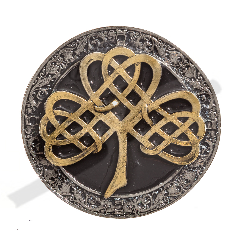 Rundschließe irisches Kleeblatt - SHAMROCK - 4cm, Zinnschließe, Schnalle