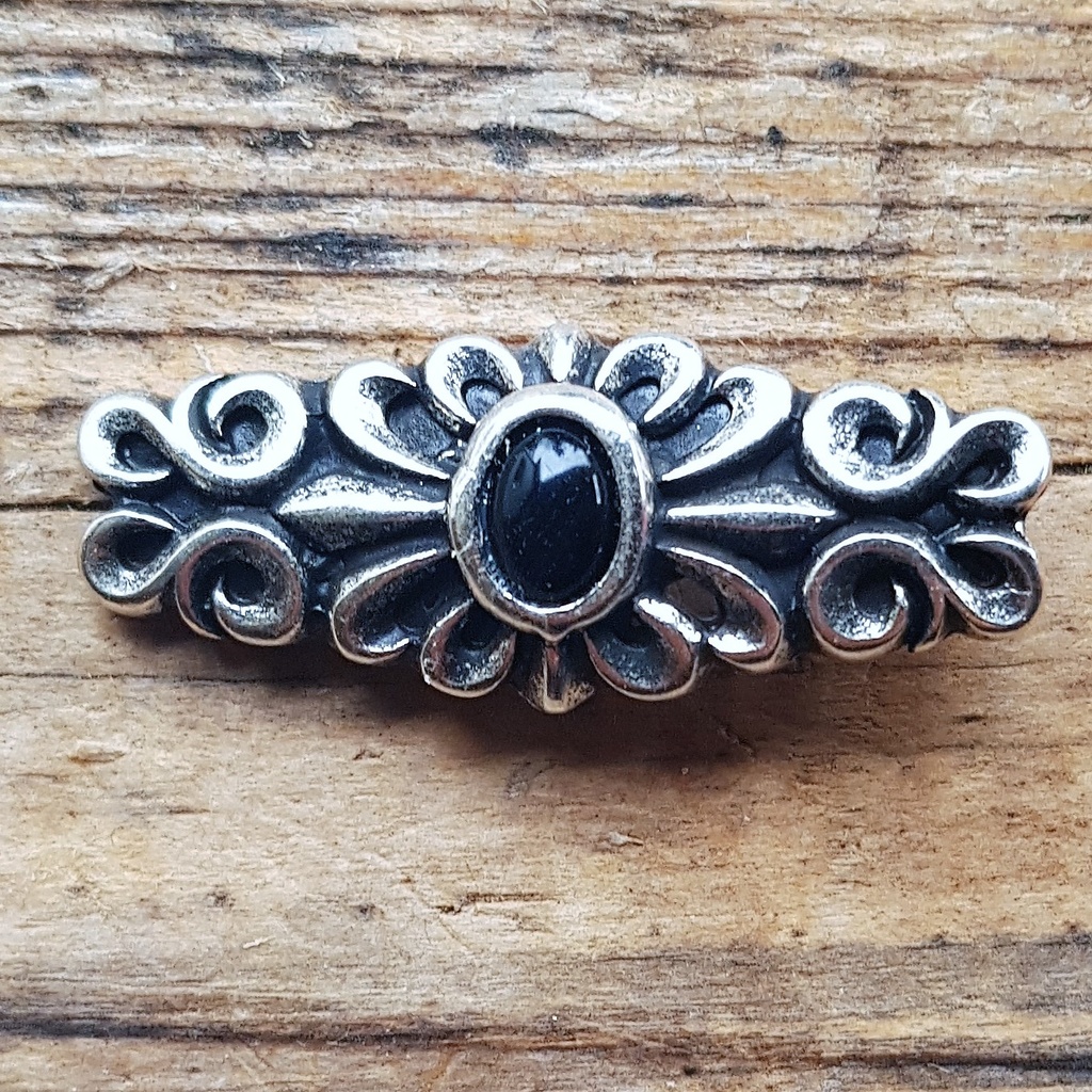 silberner Edel-Beschlag, Lilien mit schwarzer Kunst-Perle, GOTHIK