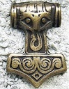 kleiner Mjölnir, Thors Hammer,  altmessingfarbener Beschlag, Wikinger, Mittelalter