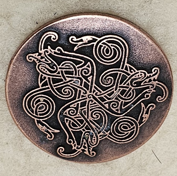 LOKIS CHILDREN, Beschlag, FB: kupfer. Fenrir&Jörmungand, Wikinger, Mittelalter