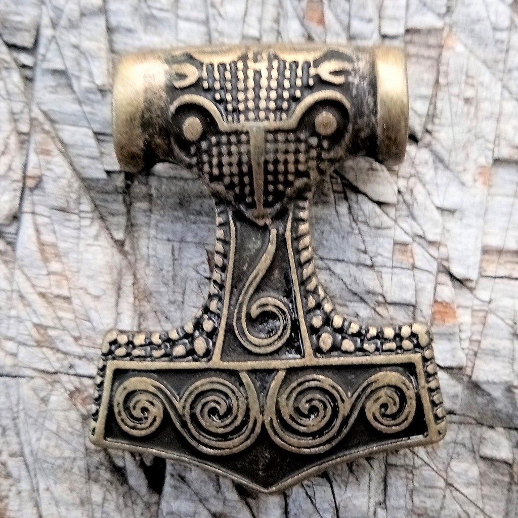 Schonenhammer, Mjölnir, Thorshammer, altmessingfarbener Beschlag