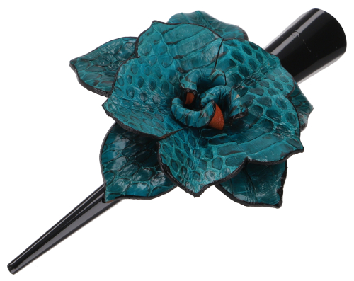 [60174] Boho Haarspange mit Lederblüte, Boho Haarschmuck - türkis - 8x8x2 cm