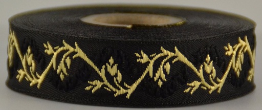 [4462] Borte Blumenranke in Schwarz-Gold, 19 mm- Webborte zur Verzierung mittelalterlicher Kostüme und Larp Gewandungen