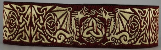 [35543] Borte Drache in Bordeaux-Gold, 33 mm- 10 m - Webborte zur Verzierung mittelalterlicher Kostüme und Larp Gewandungen