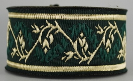 [33094-grasgrn] Borte Blumenranke in Grün-Gold 33 mm- 10 m - Webborte zur Verzierung mittelalterlicher Kostüme und Larp Gewandungen