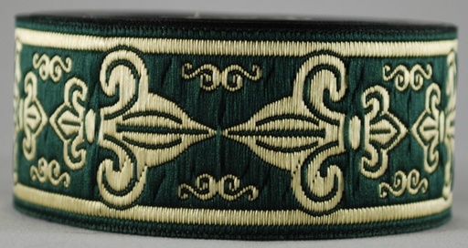[33063b-grasgrn] Borte Französische Lilie in Grün-Gold 33 mm- 10 m - Webborte zur Verzierung mittelalterlicher Kostüme und Larp Gewandungen