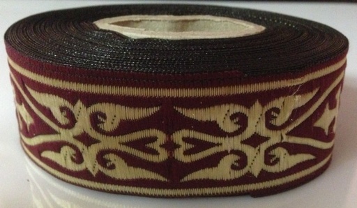 [33011-brdx] Borte Herzen in Bordeaux-Gold 33 mm- 10 m - Webborte zur Verzierung mittelalterlicher Kostüme und Larp Gewandungen