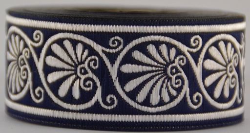 [33114-mblslb] Borte Muschel in Marineblau-Silber, 33 mm- 10 m - Webborte zur Verzierung mittelalterlicher Kostüme und Larp Gewandungen