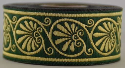 [33114-grasgr] Borte Muschel in Grün-Gold, 33 mm- 10 m - Webborte zur Verzierung mittelalterlicher Kostüme und Larp Gewandungen