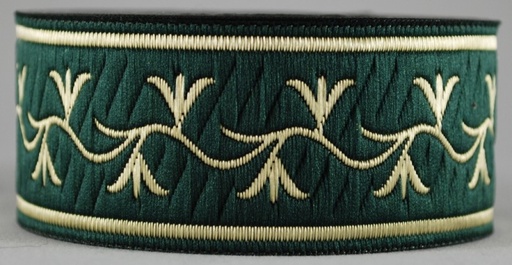 [33073-grasgrn] Borte Lilienranke in Grün-Gold 33 mm- 10 m - Webborte zur Verzierung mittelalterlicher Kostüme und Larp Gewandungen