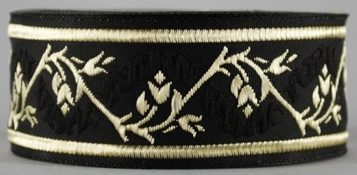 [33094-schw] Borte Blumenranke in Schwarz-Gold 33 mm- 10 m - Webborte zur Verzierung mittelalterlicher Kostüme und Larp Gewandungen
