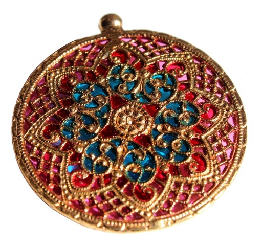 [amb539] Amulett Anhänger "Aileen – Zauber des Lichts" aus Bronze – Mystischer Schmuck mit Emaille 4,3 cm