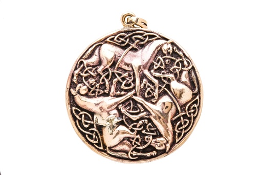 [acb538] Schmuck Anhänger Bonna Ø 4,8 cm – Bronze – Keltisches Amulett mit Pferden & Knotenmuster 