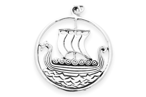 [av52] Anhänger SVOLD Wikingerschiff aus Silber – Großes Drachenboot Amulett 3,2 cm