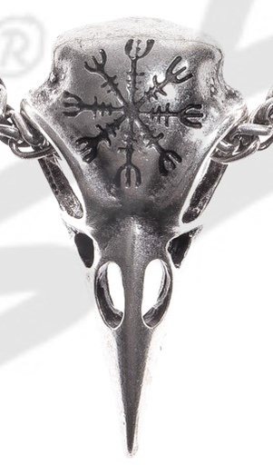 [P-5104-1] Anhänger Rabenschädel mit Aegishjalmur – Silberfarbener Wikinger-Schmuck aus ZAMAK, nickelfrei