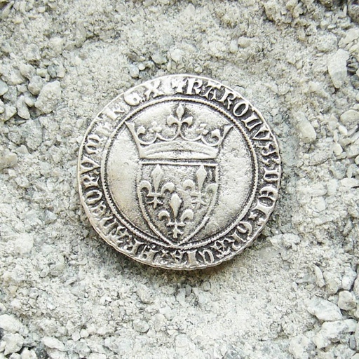 [32449] historische Münze Lilie-Wappen, Beschlag silberfarben