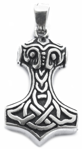 [at44] Thorshammer Mjölnir Anhänger 'Mjölnir - Thorhammer mit Knotenmuster' aus Silber 925 - Mittelalter, Larp, Reenactment Schmuck