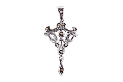 [as17] Anhänger MULIA aus 925er Silber 3,4 cm – Markasit Amulett mit Ornamentik