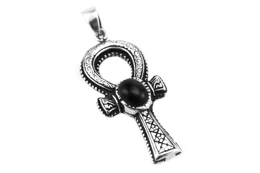 [ak46] Anhänger ANKH aus 925er Silber mit Onyx – Ägyptisches Lebenssymbol (4,7 cm)