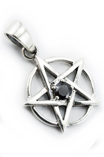 [Am155-2] Amulett, Anhänger 'Pentagramm mit schwarzem Stein' aus Silber 925 - Mittelalter, Larp, Fantasy Schmuck