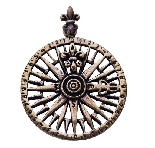 [amb555] Amulett Anhänger "Windrose" aus Bronze – Mittelalterlicher Kompass für Orientierung & Schutz 3,7 cm