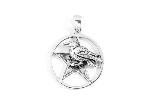 [WK2015-am29] Schutz-Anhänger MUNIN – Rabe im Pentagramm aus Silber 925 (Ø 2,2 cm)