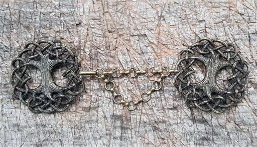 [35730] YGGDRASIL-Verschluß,Fb:altmessing,Weltenesche,Baum,Mantel,Fell,Umhang,Mittelalter,Larp