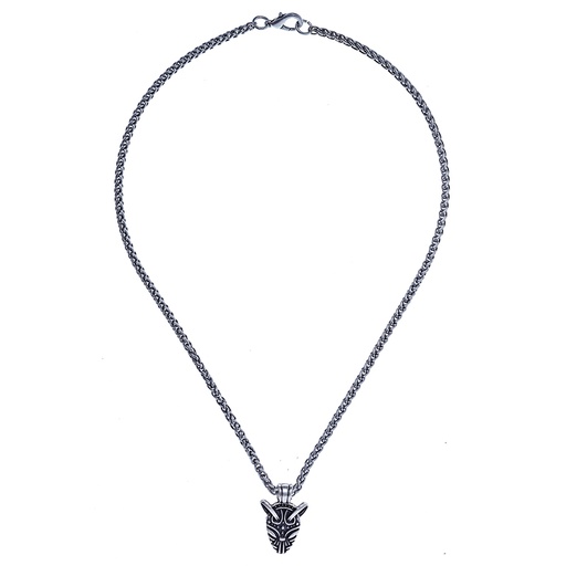 [PK-5163-1] Halskette „Fenrir“ – Silberfarbener Wikinger-Wolfanhänger an markanter Flechtkette
