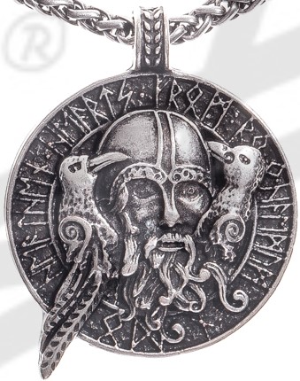[P-5106-1] Odin Anhänger silberfarben – Mit Hugin, Munin & Triskele aus Zamak 