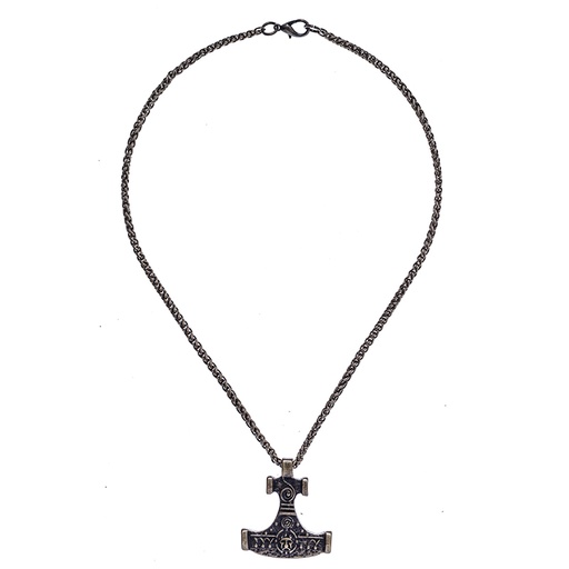 [PK-5170-21] Halskette „Hiddensee-Thorhammer“ – Altmessingfarbener Mjölnir-Anhänger nach Fund von Rügen