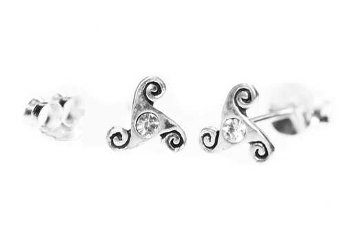 [ost42-3] Ohrstecker 'Triskel Weißer Kristall' Sterling Silber 925 - Schmuck für Mittelalter, Reenactment und Larp