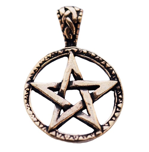 [acb55] Keltischer Anhänger MORGAN aus Bronze – Drudenfuß Pentagramm Amulett 2,8 cm