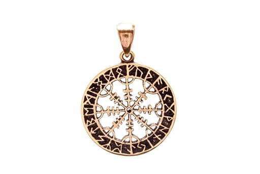 [avb544] Wikinger Anhänger „Northrad – Oegirshjalmr“ aus Bronze – Runenkompass Amulett Ø 2,8 cm nordische Schutzrune
