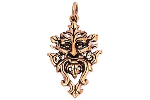 [amb558] Amulett Anhänger "Green Man – Cernunnos" aus Bronze – Waldgott & Naturkraft 4 cm