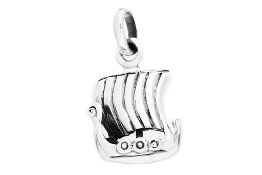 [av62] Anhänger ÁRVAKUR Wikingerschiff aus Silber – Kleines Drachenboot Amulett 2 cm