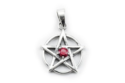 [am155] Pentagramm-Anhänger RAYAN aus 925er Silber mit rotem Stein – Mystisches Schutzsymbol (2,7 cm)
