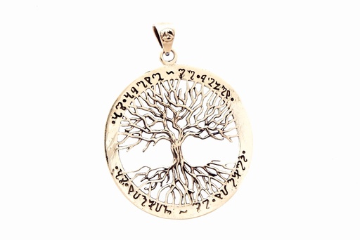 [WK2015-amb193] Schmuck-Anhänger FIONA Ø 3,7 cm – Baum des Lebens mit Elben-Verzierung aus Bronze für spirituelle Kraft