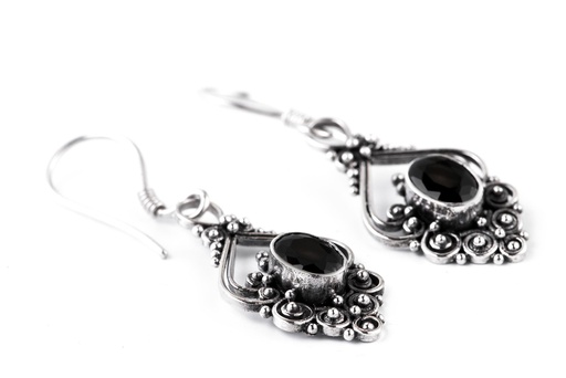 [Oh83-4] Schmuck Ohrhänger Salia Schwarzer Kristall 4,1 cm – Silber 925 – Mystische Ohrringe mit funkelndem Edelstein 