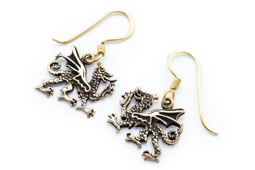 [ohb545] Mittelalter Ohrhänger „Waliz – Feuerdrache“ aus Bronze – Drachenohrringe 2,7 cm