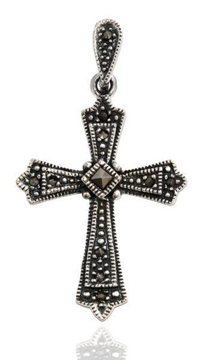 [ak30] Mittelalter Kreuz, Anhänger 'Kreuz mit Markasitsteinchen' aus Silber 925 - Mittelalter, Larp, Reenactment Schmuck