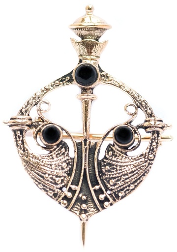 [fb45] Fibel Brosche 'Arnora - Schwert mit Onyx' aus Bronze - Mittelalter, Larp, Fantasy Schmuck
