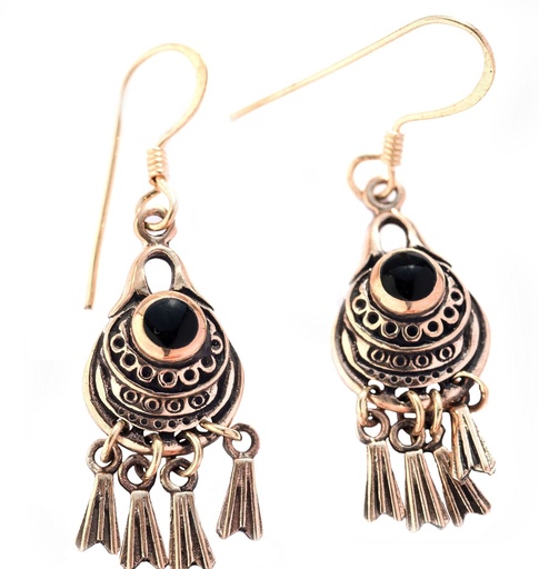 [ohb532] Ohrhänger Viking Asa mit Onyx aus Bronze – Wikinger Ohrschmuck im Vintage Stil 4,1 cm