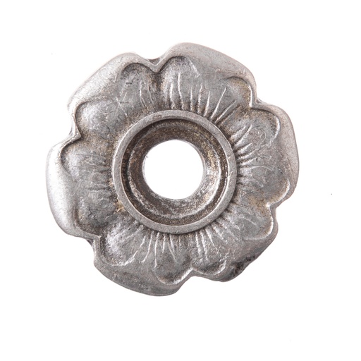 [N-284-1] Zierniete Hibiscus silberfarben – 20 mm Blütenbeschlag mit Mittelloch für historische Taschen & Gürtel